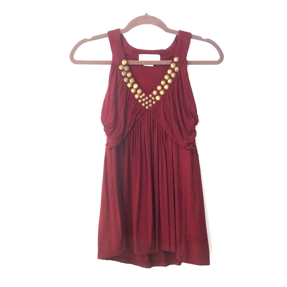 Michael Kors Burgundy Red and Brass Detail Top